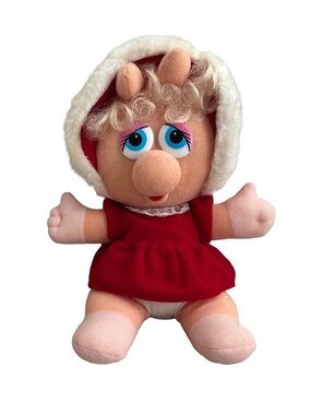 Vintage 1987 Baby Miss Piggy Plush Muppet Babies Red Dress Bonnet Jim Henson